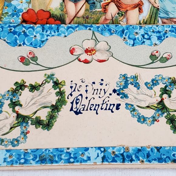 Victorian Antique Vintage Germany Diecut Fold Out Garden Scene Valentines Card - Picture 16 of 16